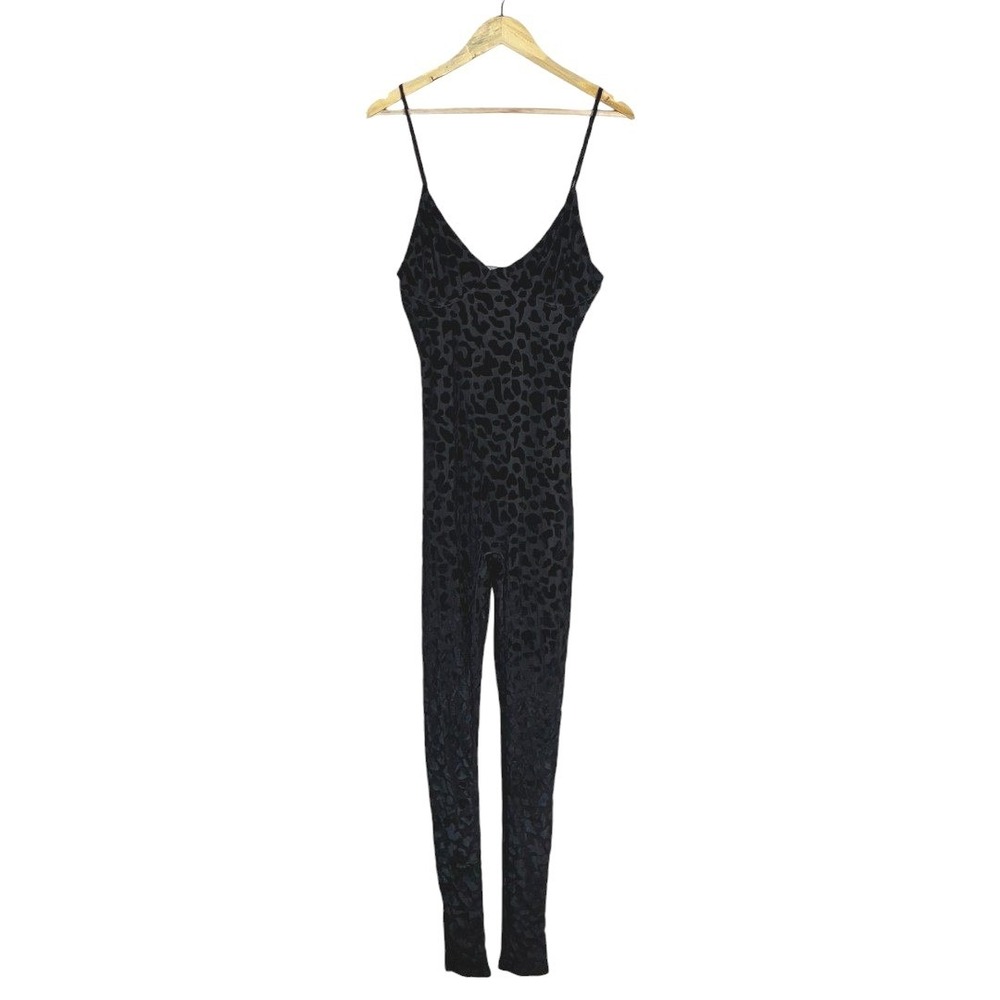 Dexire Leopard Animal Print Jumpsuit Black Mob Wife Spaghetti Strap Size M